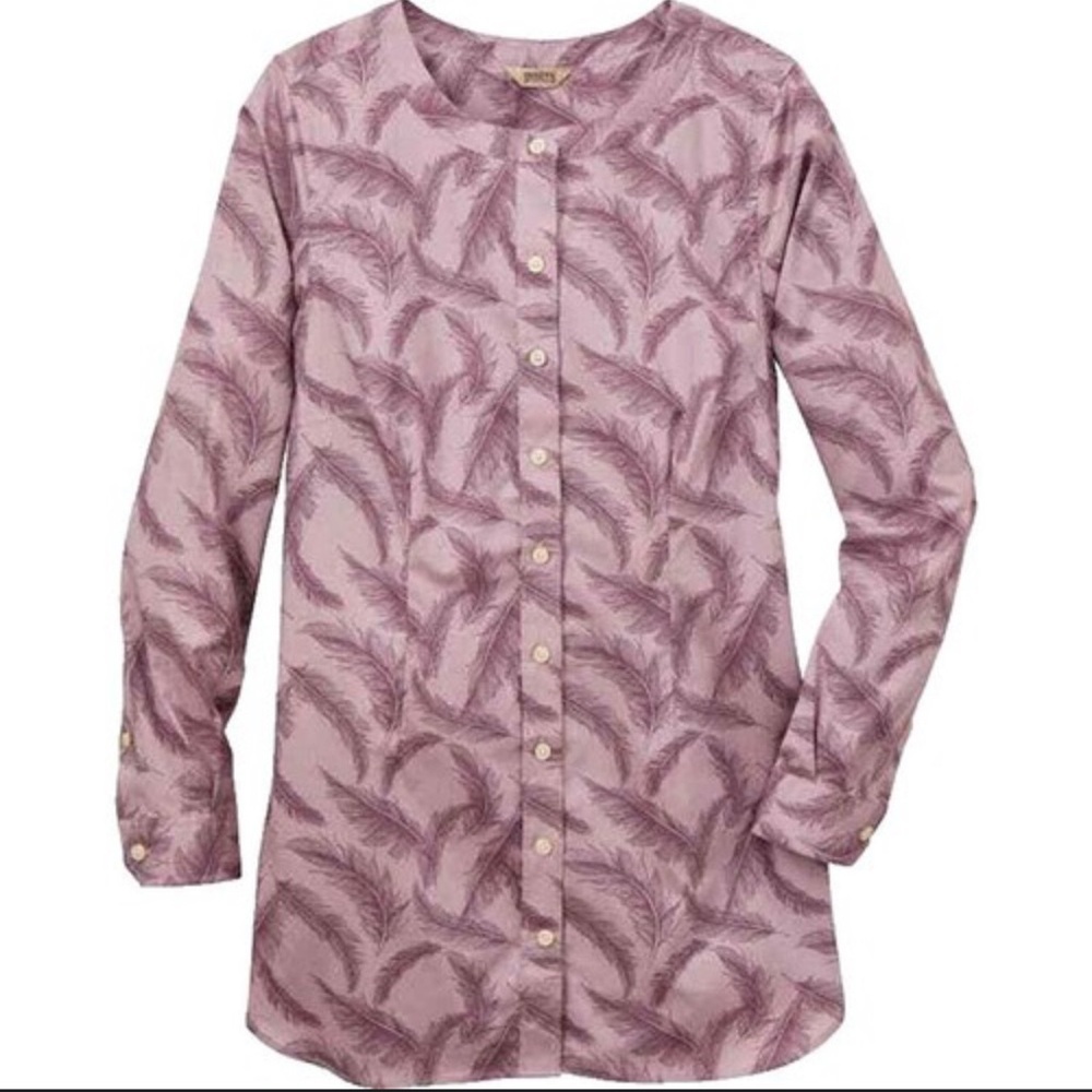 NWT Duluth Pink Feather Print Button-Up Shirt size medium